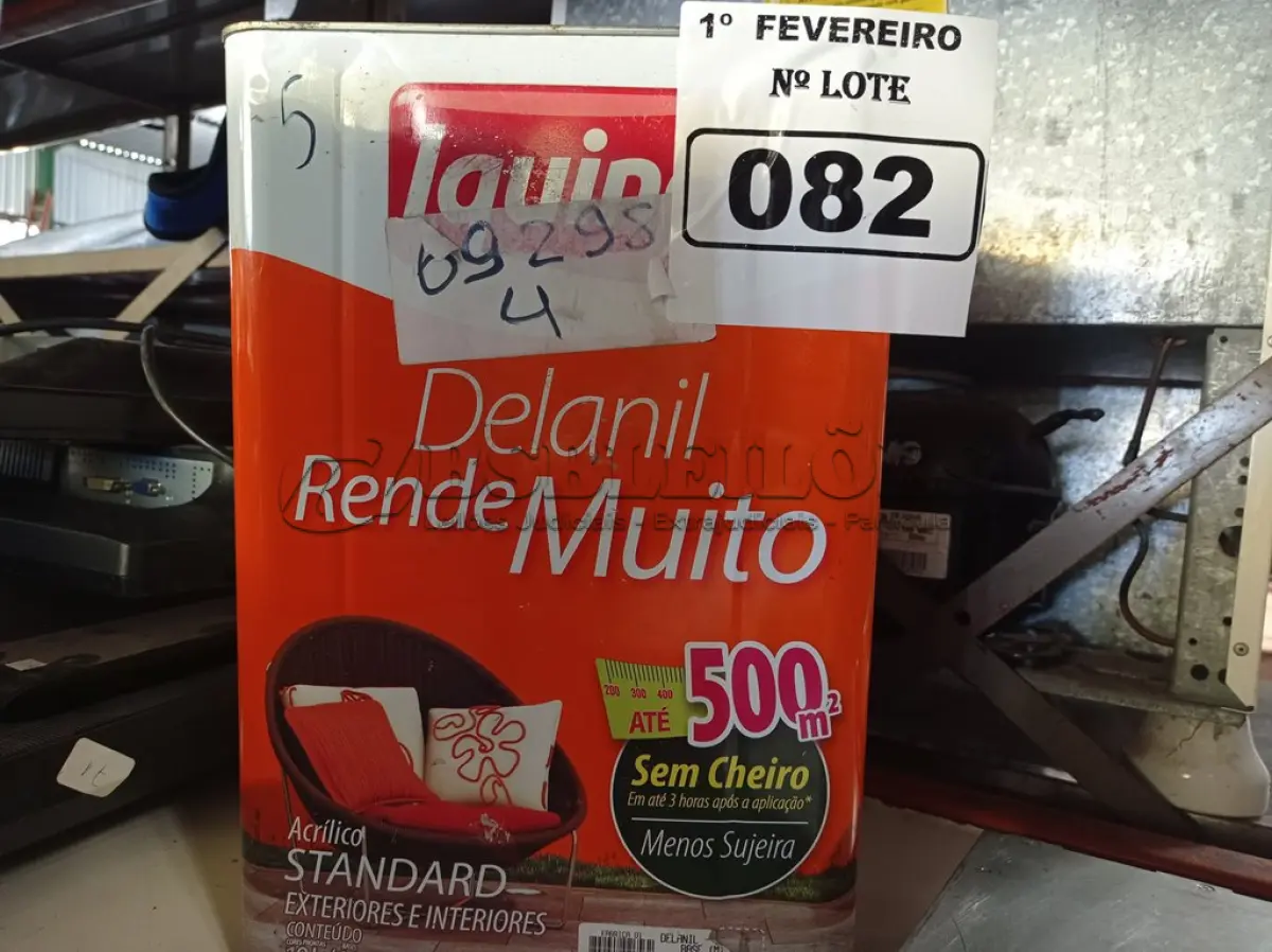 LOTE 082 - 01 LATA DE TINTA IQUINE DELANIL RENDE MUITO 18L FOSCO BASE “M”. (NO ESTADO) ATENÇÃO! FAZER A VISITAÇÃO ANTES DE ARREMATAR, NÃO SABEMOS SE FUNCIONA. LEILÃO NÃO TEM GARANTIA E NEM DEVOLUÇÃO, SUJEITO A POSSÍVEIS AVARIAS VISÍVEIS/OCULTAS E/OU AUSÊNCIA DE COMPONENTES.