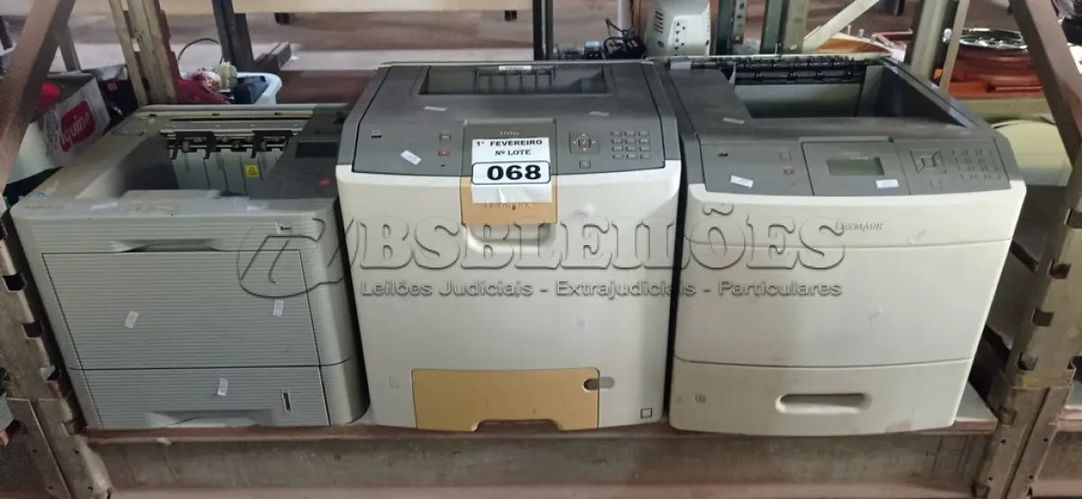 LOTE 068 - 03 IMPRESSORAS MARCAS E MODELOS DIVERSOS PARA RETIRADA DE PEÇAS. (NO ESTADO) ATENÇÃO! FAZER A VISITAÇÃO ANTES DE ARREMATAR, NÃO SABEMOS SE FUNCIONA. LEILÃO NÃO TEM GARANTIA E NEM DEVOLUÇÃO, SUJEITO A POSSÍVEIS AVARIAS VISÍVEIS/OCULTAS E/OU AUSÊNCIA DE COMPONENTES.