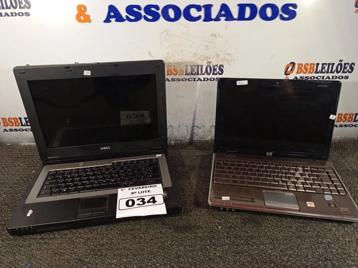 LOTE 034 - 02 NOTEBOOK’S MARCAS E MODELOS DIVERSOS PARA RETIRADA DE PEÇAS. (NO ESTADO) ATENÇÃO! FAZER A VISITAÇÃO ANTES DE ARREMATAR, NÃO SABEMOS SE FUNCIONA. LEILÃO NÃO TEM GARANTIA E NEM DEVOLUÇÃO, SUJEITO A POSSÍVEIS AVARIAS VISÍVEIS/OCULTAS E/OU AUSÊNCIA DE COMPONENTES.