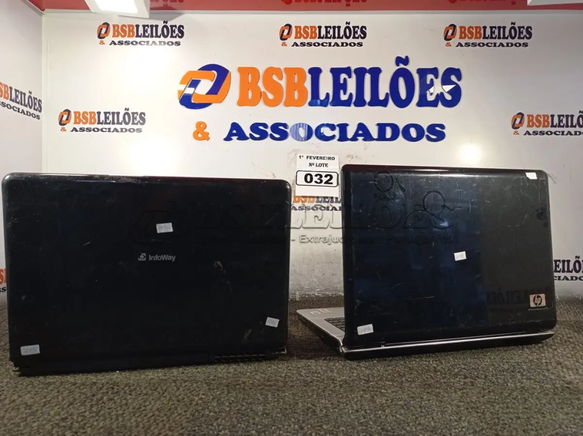 LOTE 032 - 02 NOTEBOOK’S MARCAS E MODELOS DIVERSOS PARA RETIRADA DE PEÇAS. (NO ESTADO) ATENÇÃO! FAZER A VISITAÇÃO ANTES DE ARREMATAR, NÃO SABEMOS SE FUNCIONA. LEILÃO NÃO TEM GARANTIA E NEM DEVOLUÇÃO, SUJEITO A POSSÍVEIS AVARIAS VISÍVEIS/OCULTAS E/OU AUSÊNCIA DE COMPONENTES.