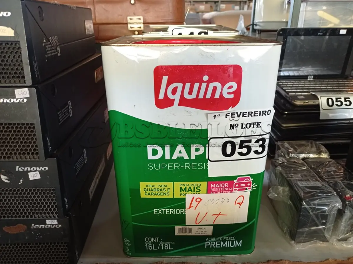 LOTE 053 - 01 LATA DE TINTA IQUINE DIAPISO SUPER RESISTENTE 18L NA COR VERMELHA. (NO ESTADO) ATENÇÃO! FAZER A VISITAÇÃO ANTES DE ARREMATAR, NÃO SABEMOS SE FUNCIONA. LEILÃO NÃO TEM GARANTIA E NEM DEVOLUÇÃO, SUJEITO A POSSÍVEIS AVARIAS VISÍVEIS/OCULTAS E/OU AUSÊNCIA DE COMPONENTES.