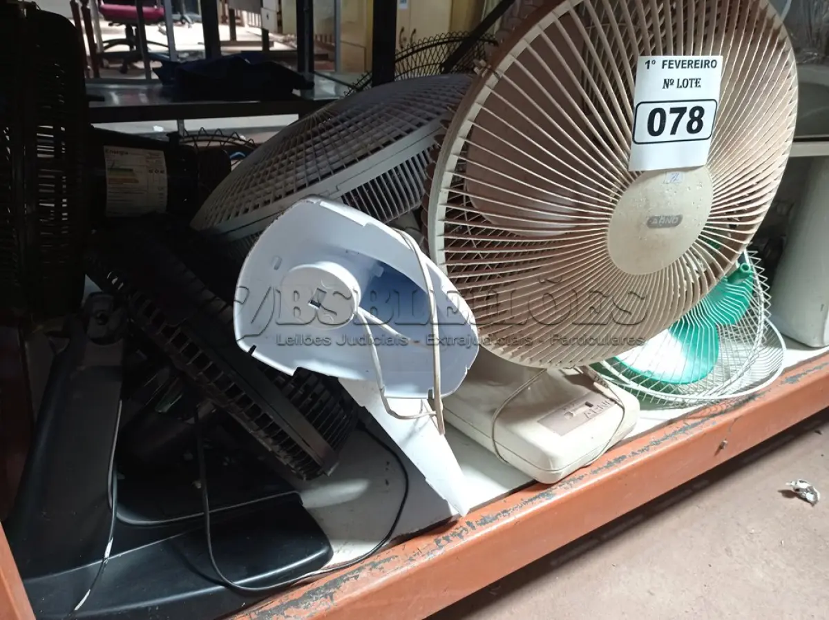 LOTE 078 - 01 LOTE COM VÁRIOS VENTILADORES MARCAS E MODELOS DIVERSOS. (NO ESTADO) ATENÇÃO! FAZER A VISITAÇÃO ANTES DE ARREMATAR, NÃO SABEMOS SE FUNCIONA. LEILÃO NÃO TEM GARANTIA E NEM DEVOLUÇÃO, SUJEITO A POSSÍVEIS AVARIAS VISÍVEIS/OCULTAS E/OU AUSÊNCIA DE COMPONENTES.