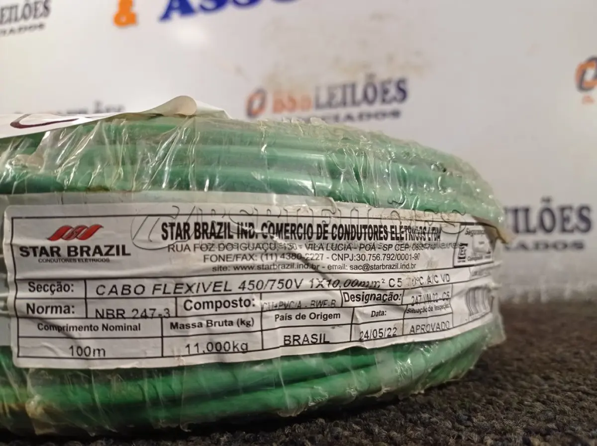 LOTE 380 - 01 ROLO DE CABO FLEXÍVEL 100M 1X10MM NA COR VERDE(NOVO). (NO ESTADO) ATENÇÃO! FAZER A VISITAÇÃO ANTES DE ARREMATAR, NÃO SABEMOS SE FUNCIONA. LEILÃO NÃO TEM GARANTIA E NEM DEVOLUÇÃO, SUJEITO A POSSÍVEIS AVARIAS VISÍVEIS/OCULTAS E/OU AUSÊNCIA DE COMPONENTES.