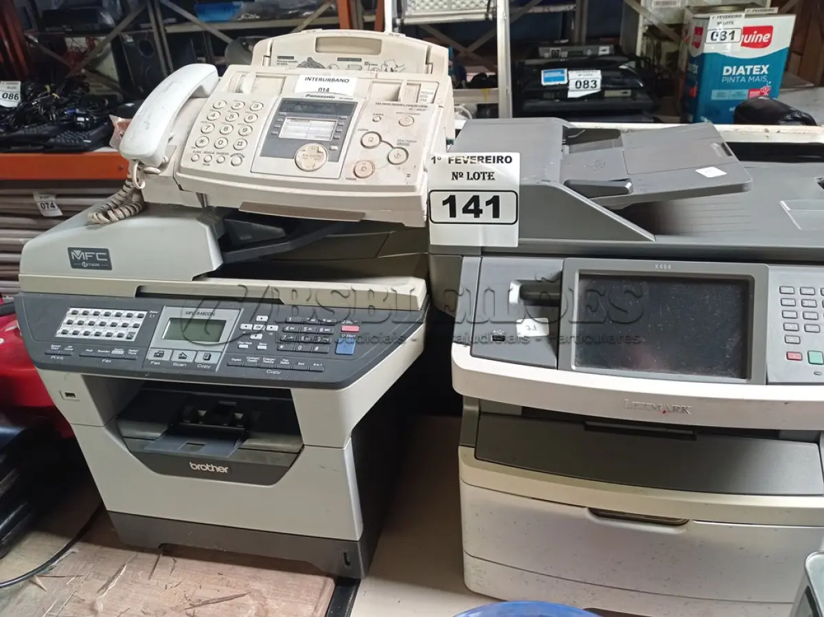 LOTE 141 - 01 APARELHO DE FAX E 02 IMPRESSORAS MULTIFUNCIONAIS SENDO 01 BROTHER MFC-8480DN E 01 LEXMARK X464. (NO ESTADO) ATENÇÃO! FAZER A VISITAÇÃO ANTES DE ARREMATAR, NÃO SABEMOS SE FUNCIONA. LEILÃO NÃO TEM GARANTIA E NEM DEVOLUÇÃO, SUJEITO A POSSÍVEIS AVARIAS VISÍVEIS/OCULTAS E/OU AUSÊNCIA DE COMPONENTES.