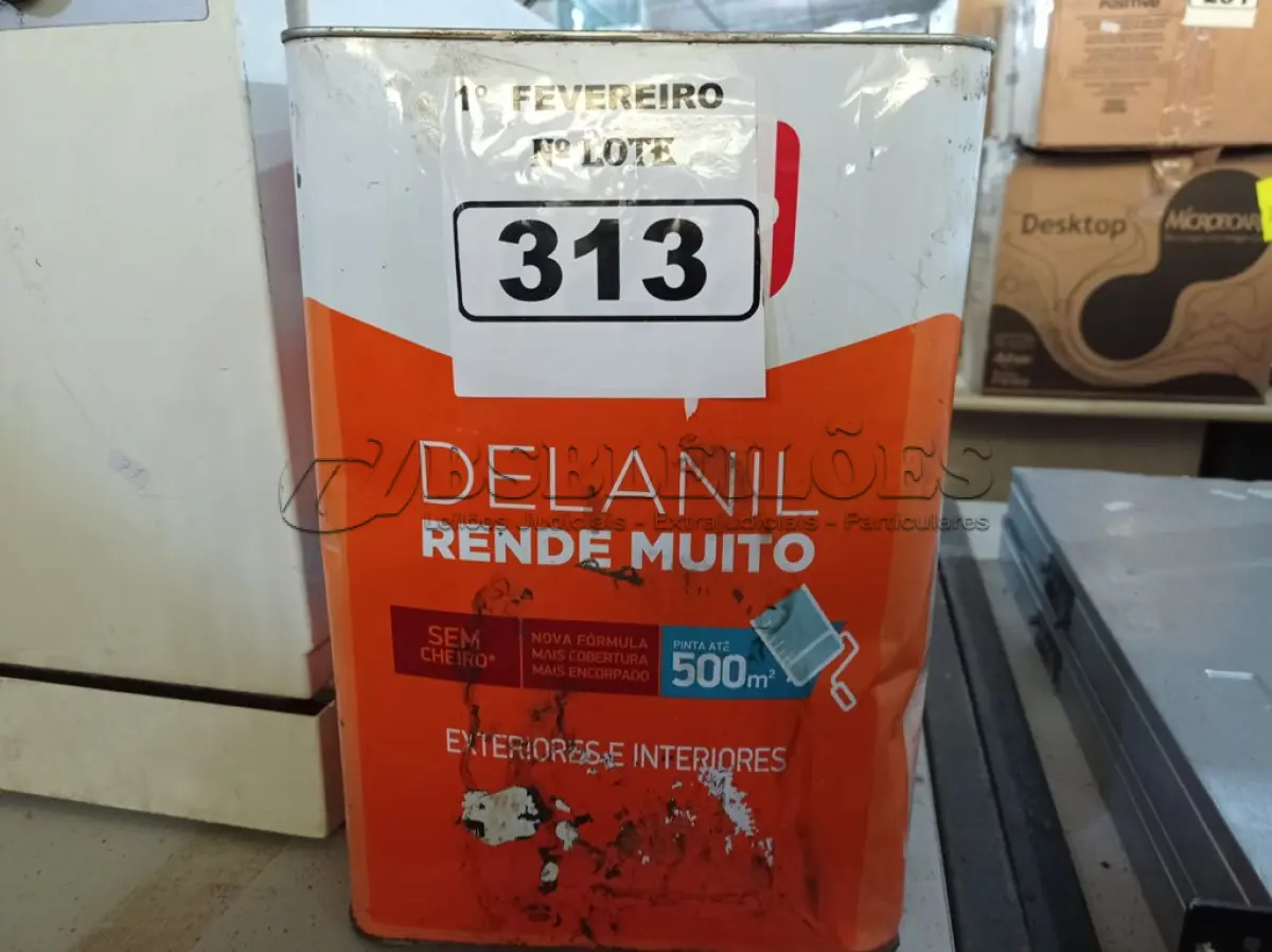 LOTE 313 - 01 LATA DE TINTA IQUINE DELANIL RENDE MUITO 18L FOSCO BASE “C”. (NO ESTADO) ATENÇÃO! FAZER A VISITAÇÃO ANTES DE ARREMATAR, NÃO SABEMOS SE FUNCIONA. LEILÃO NÃO TEM GARANTIA E NEM DEVOLUÇÃO, SUJEITO A POSSÍVEIS AVARIAS VISÍVEIS/OCULTAS E/OU AUSÊNCIA DE COMPONENTES.