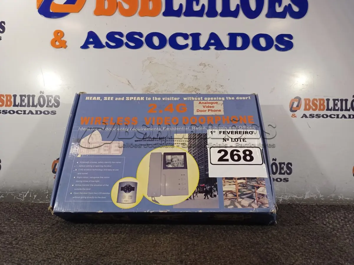 LOTE 268 - 01 KIT WIRELESS VÍDEO DOORPHONE. (NO ESTADO) ATENÇÃO! FAZER A VISITAÇÃO ANTES DE ARREMATAR, NÃO SABEMOS SE FUNCIONA. LEILÃO NÃO TEM GARANTIA E NEM DEVOLUÇÃO, SUJEITO A POSSÍVEIS AVARIAS VISÍVEIS/OCULTAS E/OU AUSÊNCIA DE COMPONENTES.