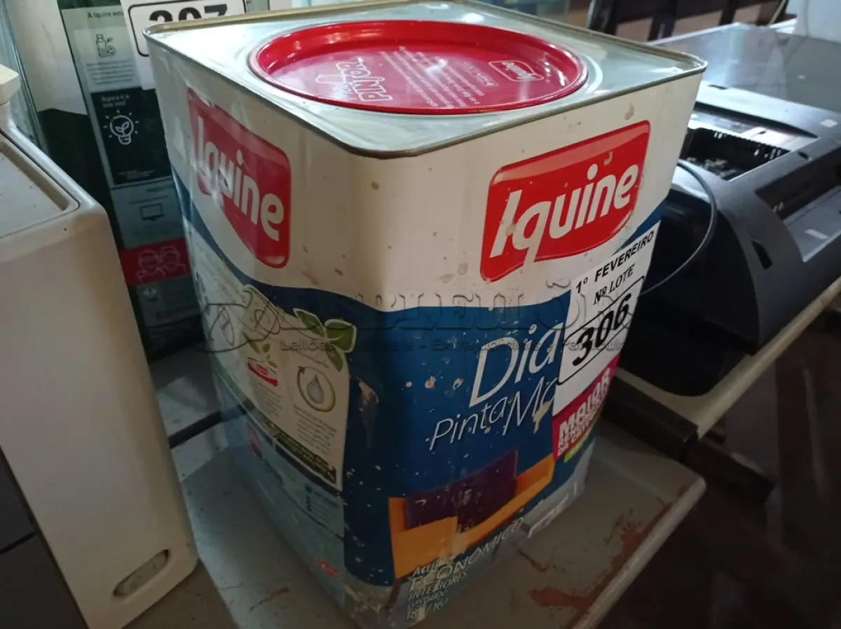 LOTE 306 - 01 LATA DE TINTA IQUINE DIATEX PINTA MAIS 18L FOSCO-AVELUDADO NA COR CAMARÃO. (NO ESTADO) ATENÇÃO! FAZER A VISITAÇÃO ANTES DE ARREMATAR, NÃO SABEMOS SE FUNCIONA. LEILÃO NÃO TEM GARANTIA E NEM DEVOLUÇÃO, SUJEITO A POSSÍVEIS AVARIAS VISÍVEIS/OCULTAS E/OU AUSÊNCIA DE COMPONENTES.
