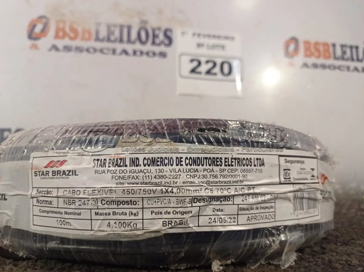 LOTE 220 - 01 ROLO DE CABO FLEXÍVEL 100M 1X4MM NA COR PRETA(NOVO). (NO ESTADO) ATENÇÃO! FAZER A VISITAÇÃO ANTES DE ARREMATAR, NÃO SABEMOS SE FUNCIONA. LEILÃO NÃO TEM GARANTIA E NEM DEVOLUÇÃO, SUJEITO A POSSÍVEIS AVARIAS VISÍVEIS/OCULTAS E/OU AUSÊNCIA DE COMPONENTES.
