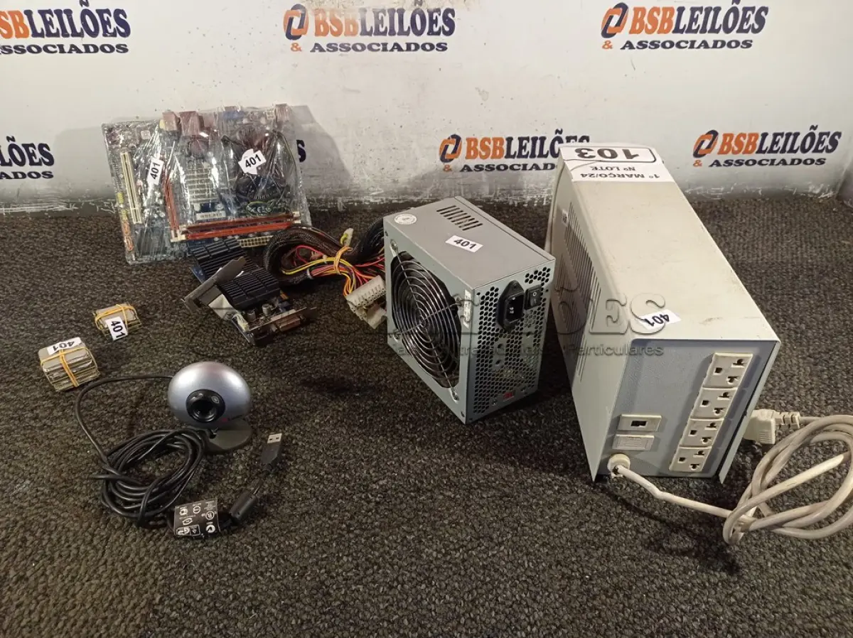 LOTE 103 - 01 NOBREAK, 01 FONTE E 01 PLACA MÃE MARCAS E MODELOS DIVERSOS. (NO ESTADO) ATENÇÃO! FAZER A VISITAÇÃO ANTES DE ARREMATAR, NÃO SABEMOS SE FUNCIONA. LEILÃO NÃO TEM GARANTIA E NEM DEVOLUÇÃO, SUJEITO A POSSÍVEIS AVARIAS VISÍVEIS/OCULTAS E/OU AUSÊNCIA DE COMPONENTES.