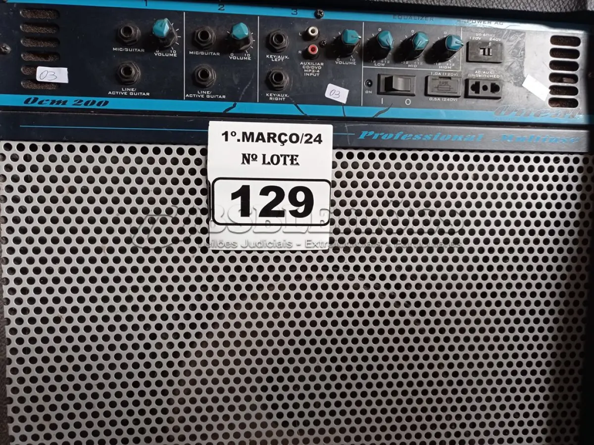 LOTE 129 - 01 CAIXA DE SOM AMPLIFICADA MARCA ONEAL COM-200. (NO ESTADO) ATENÇÃO! FAZER A VISITAÇÃO ANTES DE ARREMATAR, NÃO SABEMOS SE FUNCIONA. LEILÃO NÃO TEM GARANTIA E NEM DEVOLUÇÃO, SUJEITO A POSSÍVEIS AVARIAS VISÍVEIS/OCULTAS E/OU AUSÊNCIA DE COMPONENTES.