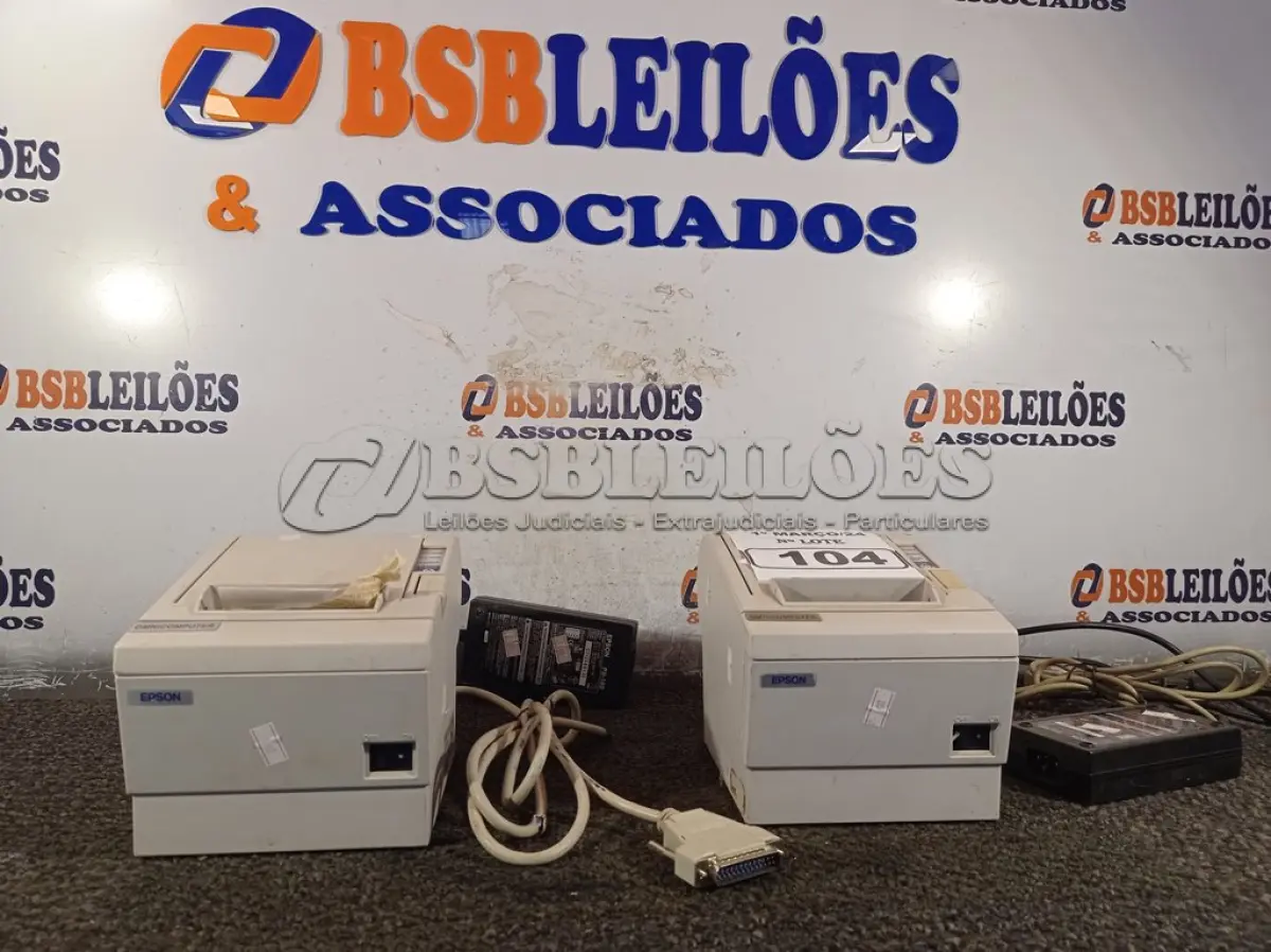 LOTE 104 - 02 IMPRESSORAS DE CUPOM NÃO FISCAL MARCAS EPSON COM FONTE. (NO ESTADO) ATENÇÃO! FAZER A VISITAÇÃO ANTES DE ARREMATAR, NÃO SABEMOS SE FUNCIONA. LEILÃO NÃO TEM GARANTIA E NEM DEVOLUÇÃO, SUJEITO A POSSÍVEIS AVARIAS VISÍVEIS/OCULTAS E/OU AUSÊNCIA DE COMPONENTES.