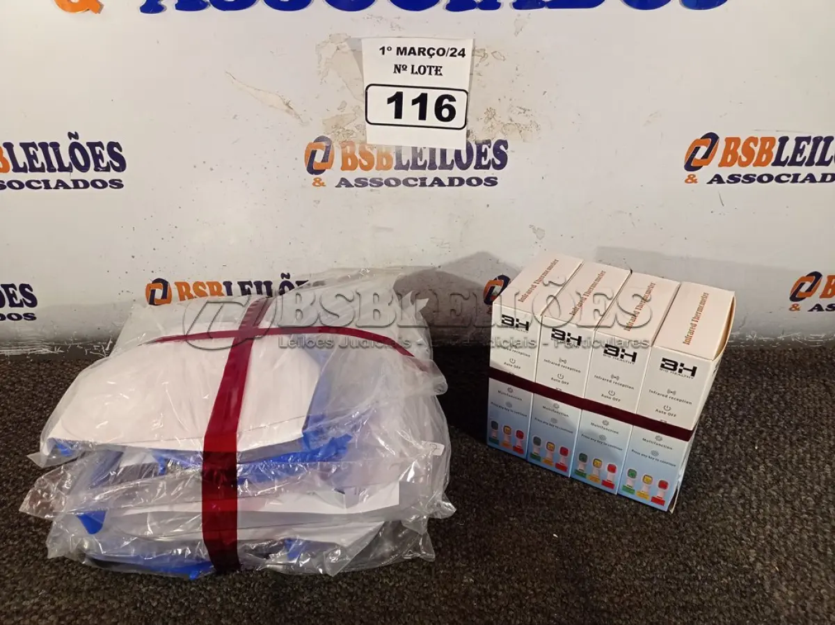 LOTE 116 - 04 TERMÔMETROS DIGITAL E 10 MASCARAS DE PROTEÇÃO. (NO ESTADO) ATENÇÃO! FAZER A VISITAÇÃO ANTES DE ARREMATAR, NÃO SABEMOS SE FUNCIONA. LEILÃO NÃO TEM GARANTIA E NEM DEVOLUÇÃO, SUJEITO A POSSÍVEIS AVARIAS VISÍVEIS/OCULTAS E/OU AUSÊNCIA DE COMPONENTES.