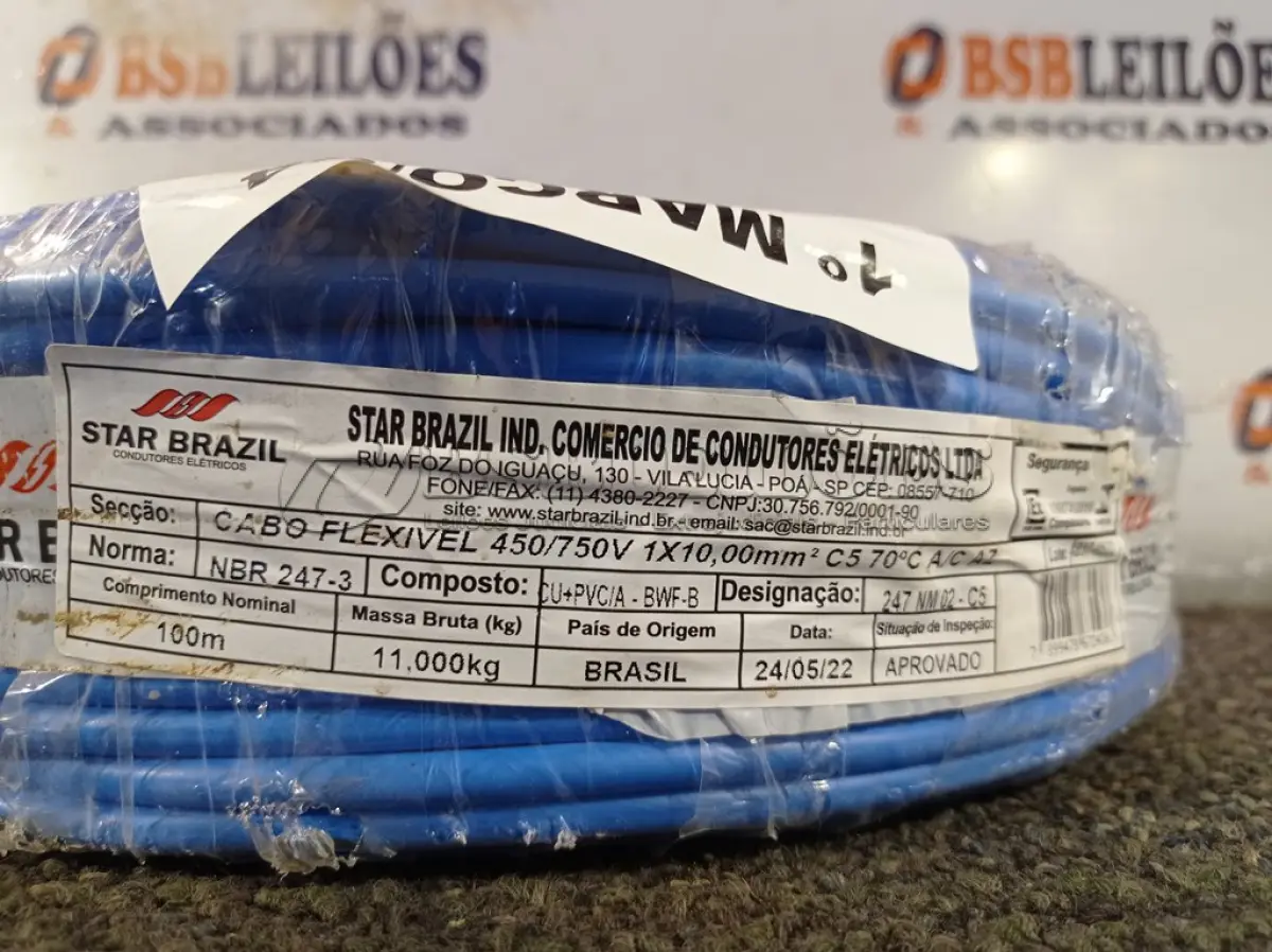 LOTE 040 - 01 ROLO DE CABO FLEXÍVEL 100M 1X10MM NA COR AZUL (NOVO). (NO ESTADO) ATENÇÃO! FAZER A VISITAÇÃO ANTES DE ARREMATAR, NÃO SABEMOS SE FUNCIONA. LEILÃO NÃO TEM GARANTIA E NEM DEVOLUÇÃO, SUJEITO A POSSÍVEIS AVARIAS VISÍVEIS/OCULTAS E/OU AUSÊNCIA DE COMPONENTES.