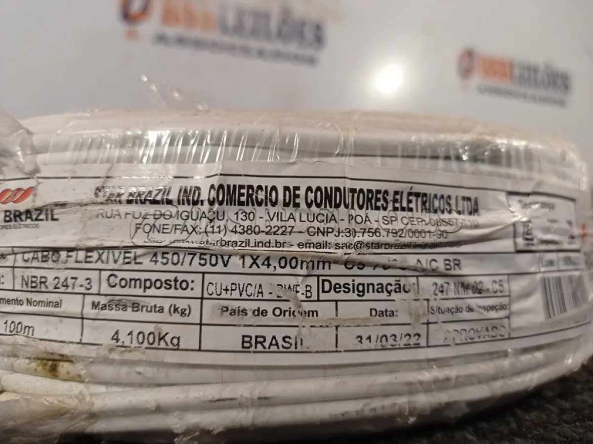 LOTE 110 - 01 ROLO DE CABO FLEXÍVEL 100M 1X4MM NA COR BRANCA (NOVO). (NO ESTADO) ATENÇÃO! FAZER A VISITAÇÃO ANTES DE ARREMATAR, NÃO SABEMOS SE FUNCIONA. LEILÃO NÃO TEM GARANTIA E NEM DEVOLUÇÃO, SUJEITO A POSSÍVEIS AVARIAS VISÍVEIS/OCULTAS E/OU AUSÊNCIA DE COMPONENTES.