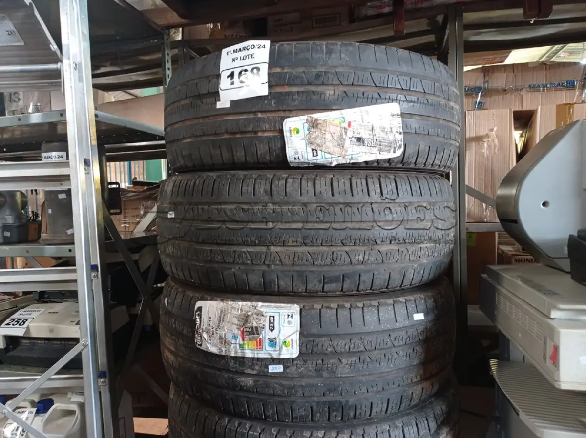 LOTE 168 - 04 PNEUS USADOS 225/65/18. (NO ESTADO) ATENÇÃO! FAZER A VISITAÇÃO ANTES DE ARREMATAR, NÃO SABEMOS SE FUNCIONA. LEILÃO NÃO TEM GARANTIA E NEM DEVOLUÇÃO, SUJEITO A POSSÍVEIS AVARIAS VISÍVEIS/OCULTAS E/OU AUSÊNCIA DE COMPONENTES.
