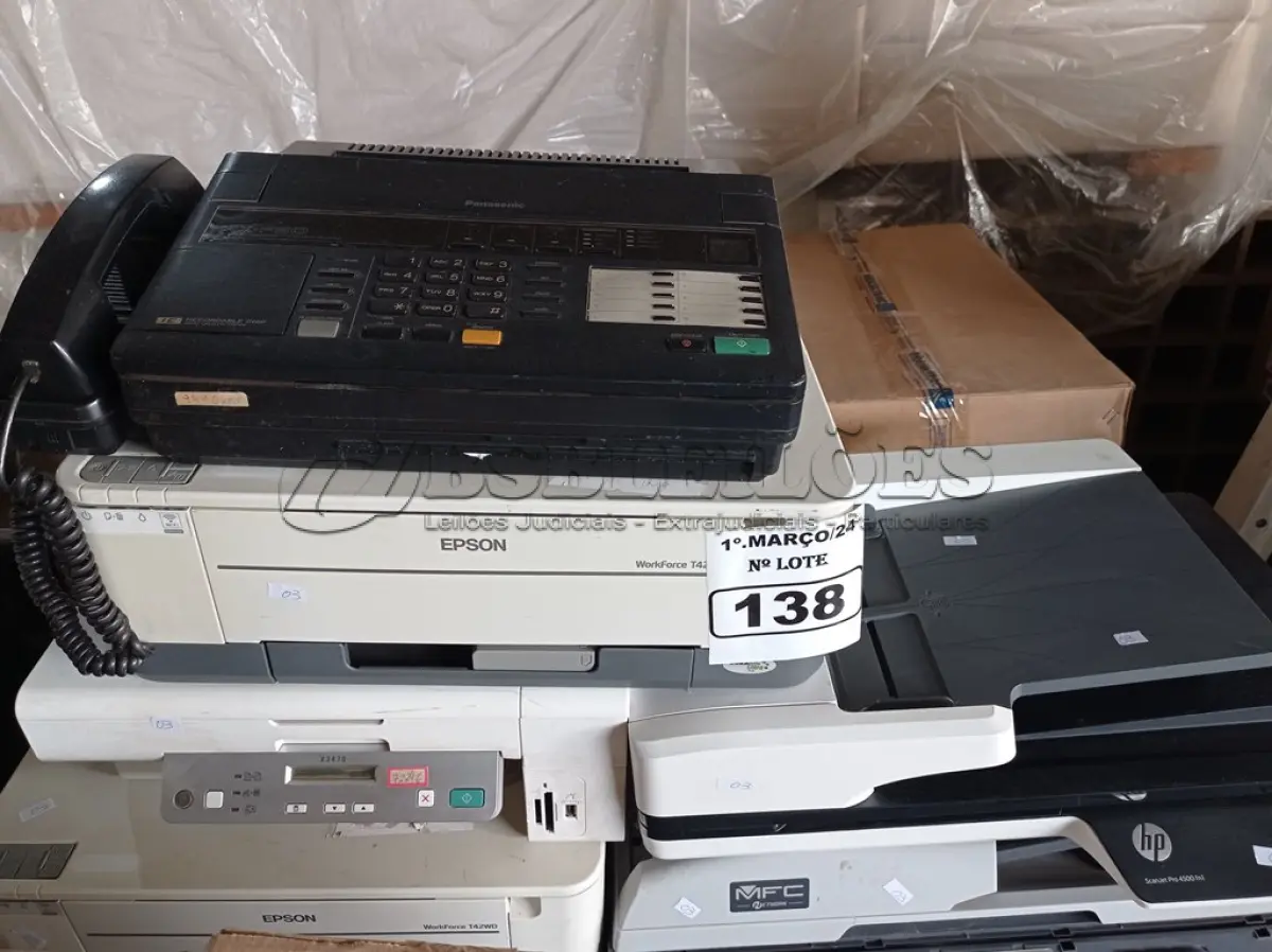 LOTE 138 - 01 APARELHO DE FAX E 05 IMPRESSORAS MARCAS E MODELOS DIVERSOS PARA RETIRADA DE PEÇAS. (NO ESTADO) ATENÇÃO! FAZER A VISITAÇÃO ANTES DE ARREMATAR, NÃO SABEMOS SE FUNCIONA. LEILÃO NÃO TEM GARANTIA E NEM DEVOLUÇÃO, SUJEITO A POSSÍVEIS AVARIAS VISÍVEIS/OCULTAS E/OU AUSÊNCIA DE COMPONENTES.