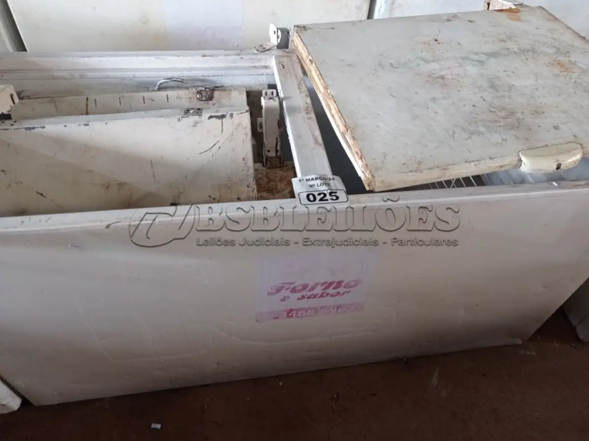 LOTE 025 - 01 FREEZER HORIZONTAL 02 TAMPAS 220V. (NO ESTADO) ATENÇÃO! FAZER A VISITAÇÃO ANTES DE ARREMATAR, NÃO SABEMOS SE FUNCIONA. LEILÃO NÃO TEM GARANTIA E NEM DEVOLUÇÃO, SUJEITO A POSSÍVEIS AVARIAS VISÍVEIS/OCULTAS E/OU AUSÊNCIA DE COMPONENTES.