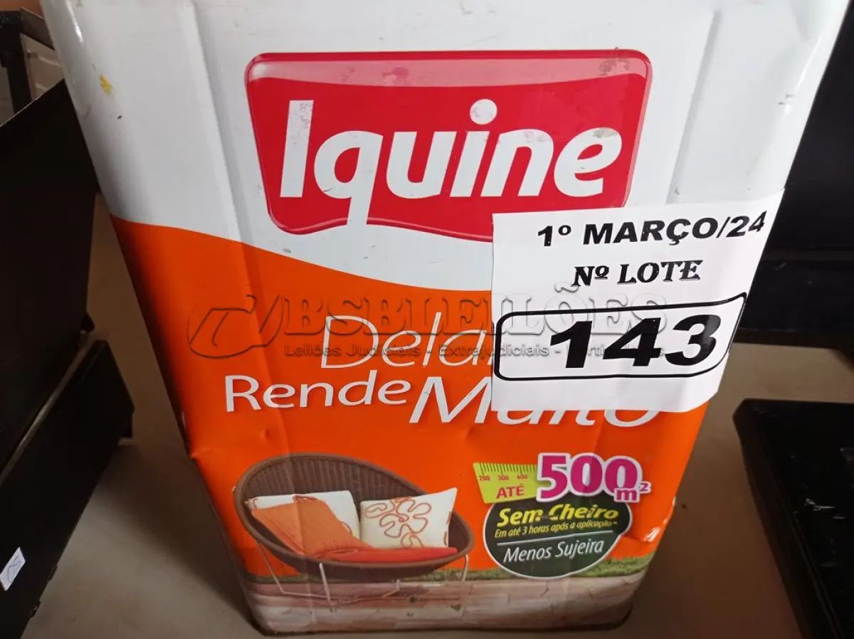 LOTE 143 - 01 LATA DE TINTA IQUINE DELANIL RENDE MUITO 18L FOSCO BASE “C”. (NO ESTADO) ATENÇÃO! FAZER A VISITAÇÃO ANTES DE ARREMATAR, NÃO SABEMOS SE FUNCIONA. LEILÃO NÃO TEM GARANTIA E NEM DEVOLUÇÃO, SUJEITO A POSSÍVEIS AVARIAS VISÍVEIS/OCULTAS E/OU AUSÊNCIA DE COMPONENTES.