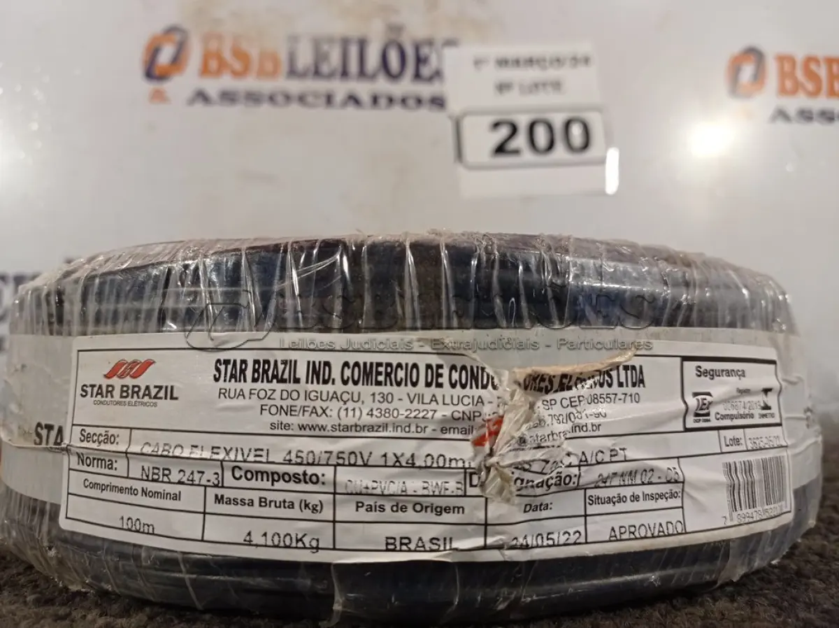 LOTE 200 - 01 ROLO DE CABO FLEXÍVEL 100M 1X4MM NA COR PRETA (NOVO). (NO ESTADO) ATENÇÃO! FAZER A VISITAÇÃO ANTES DE ARREMATAR, NÃO SABEMOS SE FUNCIONA. LEILÃO NÃO TEM GARANTIA E NEM DEVOLUÇÃO, SUJEITO A POSSÍVEIS AVARIAS VISÍVEIS/OCULTAS E/OU AUSÊNCIA DE COMPONENTES.