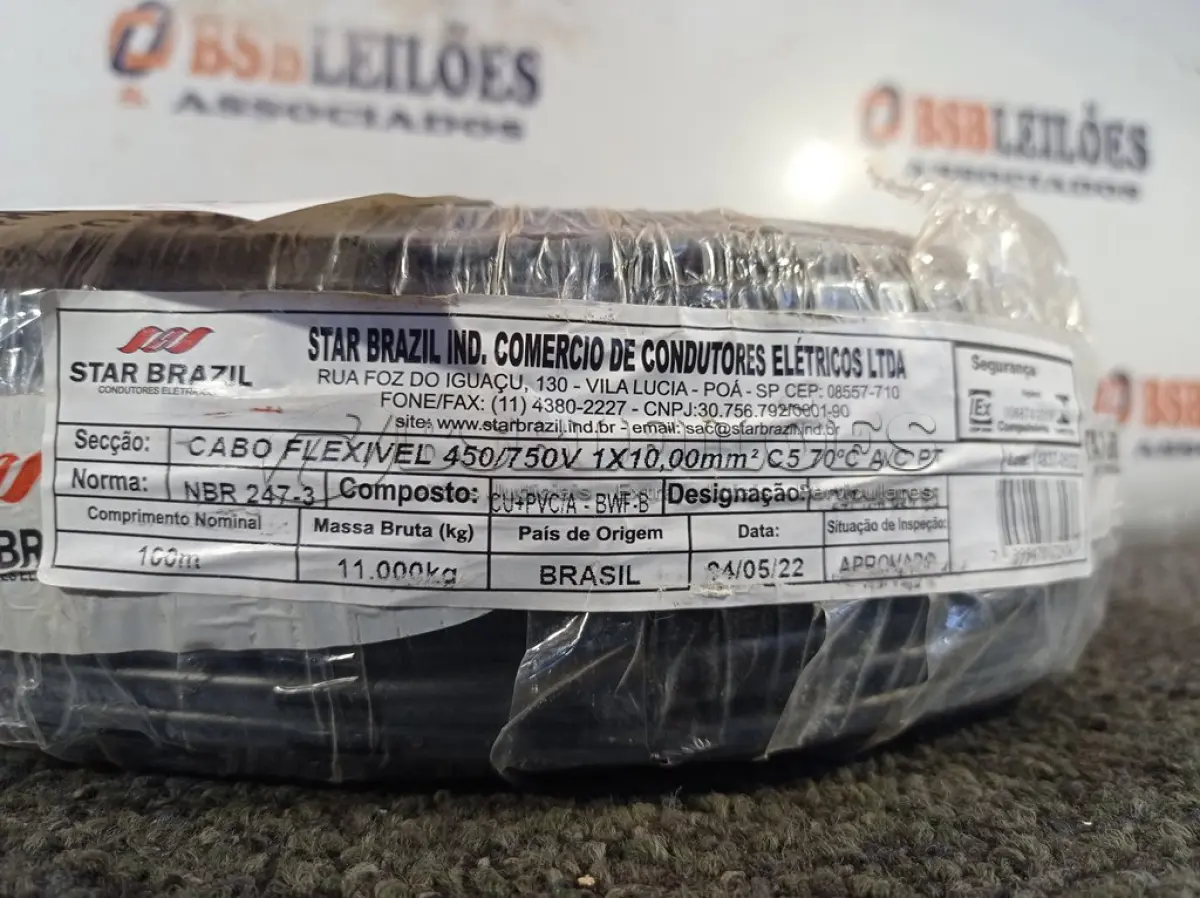 LOTE 020 - 01 ROLO DE CABO FLEXÍVEL 100M 1X10MM NA COR PRETA (NOVO). (NO ESTADO) ATENÇÃO! FAZER A VISITAÇÃO ANTES DE ARREMATAR, NÃO SABEMOS SE FUNCIONA. LEILÃO NÃO TEM GARANTIA E NEM DEVOLUÇÃO, SUJEITO A POSSÍVEIS AVARIAS VISÍVEIS/OCULTAS E/OU AUSÊNCIA DE COMPONENTES.