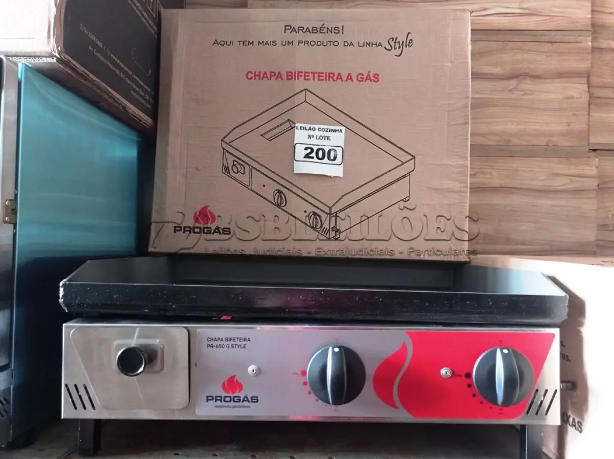 LOTE 200 - 01 CHAPA BIFETEIRA A GÁS MARCA PROGÁS MODELO PR-650G. (NOVA)(NO ESTADO. LEILÃO NÃO TEM GARANTIA E NEM DEVOLUÇÃO).