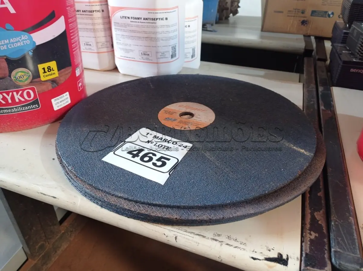 LOTE 465 - 05 DISCOS DE POLICORTE. (NO ESTADO) ATENÇÃO! FAZER A VISITAÇÃO ANTES DE ARREMATAR, NÃO SABEMOS SE FUNCIONA. LEILÃO NÃO TEM GARANTIA E NEM DEVOLUÇÃO, SUJEITO A POSSÍVEIS AVARIAS VISÍVEIS/OCULTAS E/OU AUSÊNCIA DE COMPONENTES.