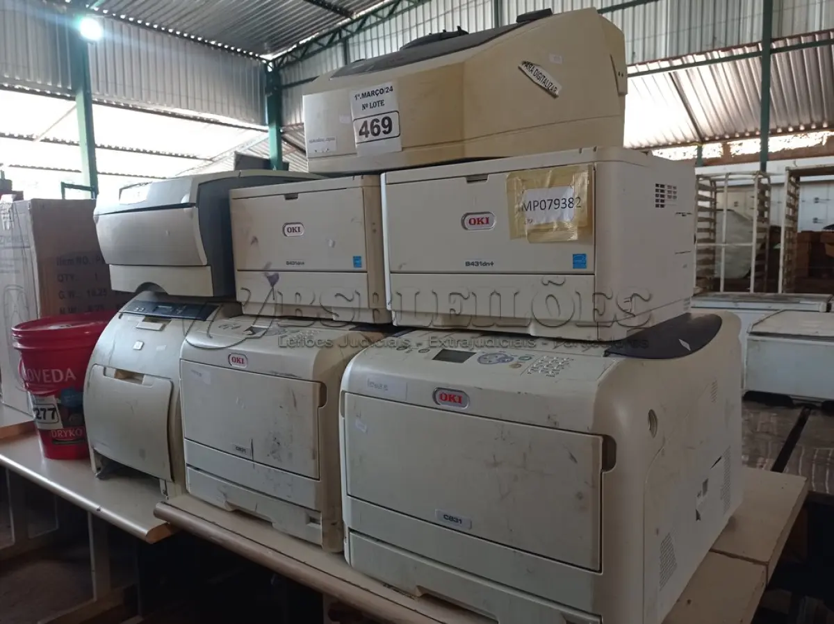 LOTE 469 - 06 IMPRESSORAS E 01 SCANER. (NO ESTADO) ATENÇÃO! FAZER A VISITAÇÃO ANTES DE ARREMATAR, NÃO SABEMOS SE FUNCIONA. LEILÃO NÃO TEM GARANTIA E NEM DEVOLUÇÃO, SUJEITO A POSSÍVEIS AVARIAS VISÍVEIS/OCULTAS E/OU AUSÊNCIA DE COMPONENTES.