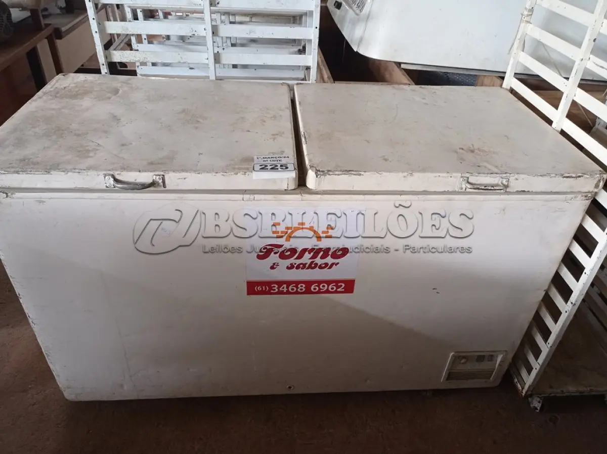 LOTE 225 - 01 FREEZER HORIZONTAL 02 TAMPAS 220V. (NO ESTADO) ATENÇÃO! FAZER A VISITAÇÃO ANTES DE ARREMATAR, NÃO SABEMOS SE FUNCIONA. LEILÃO NÃO TEM GARANTIA E NEM DEVOLUÇÃO, SUJEITO A POSSÍVEIS AVARIAS VISÍVEIS/OCULTAS E/OU AUSÊNCIA DE COMPONENTES.