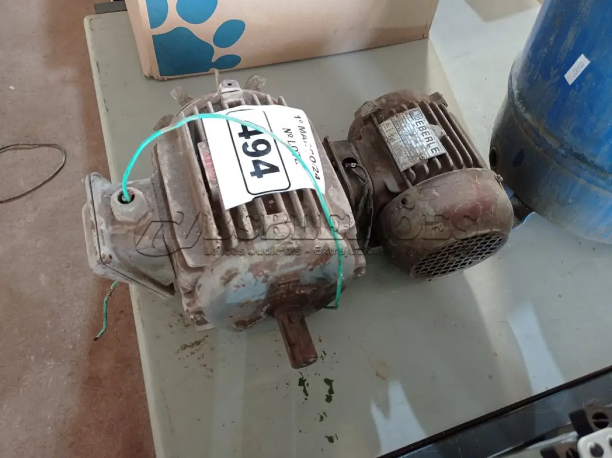 LOTE 494 - 02 MOTORES ELETRICOS. (NO ESTADO) ATENÇÃO! FAZER A VISITAÇÃO ANTES DE ARREMATAR, NÃO SABEMOS SE FUNCIONA. LEILÃO NÃO TEM GARANTIA E NEM DEVOLUÇÃO, SUJEITO A POSSÍVEIS AVARIAS VISÍVEIS/OCULTAS E/OU AUSÊNCIA DE COMPONENTES.