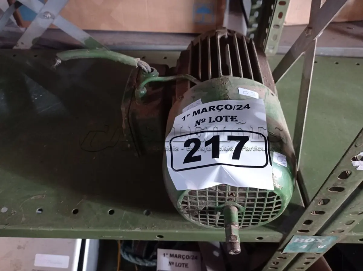 LOTE 217 - 01 MOTOR ELÉTRICO. (NO ESTADO) ATENÇÃO! FAZER A VISITAÇÃO ANTES DE ARREMATAR, NÃO SABEMOS SE FUNCIONA. LEILÃO NÃO TEM GARANTIA E NEM DEVOLUÇÃO, SUJEITO A POSSÍVEIS AVARIAS VISÍVEIS/OCULTAS E/OU AUSÊNCIA DE COMPONENTES.