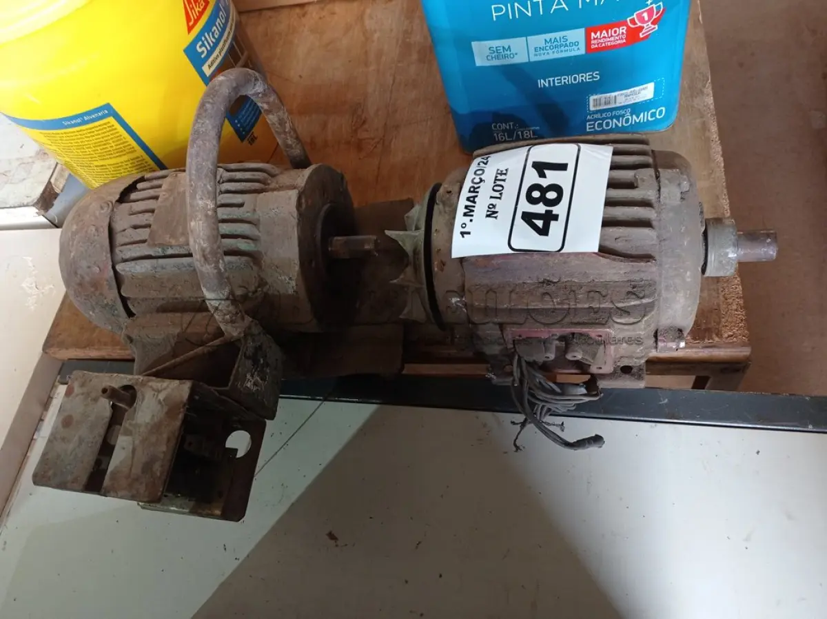 LOTE 481 - 02 MOTORES ELÉTRICOS. (NO ESTADO) ATENÇÃO! FAZER A VISITAÇÃO ANTES DE ARREMATAR, NÃO SABEMOS SE FUNCIONA. LEILÃO NÃO TEM GARANTIA E NEM DEVOLUÇÃO, SUJEITO A POSSÍVEIS AVARIAS VISÍVEIS/OCULTAS E/OU AUSÊNCIA DE COMPONENTES.
