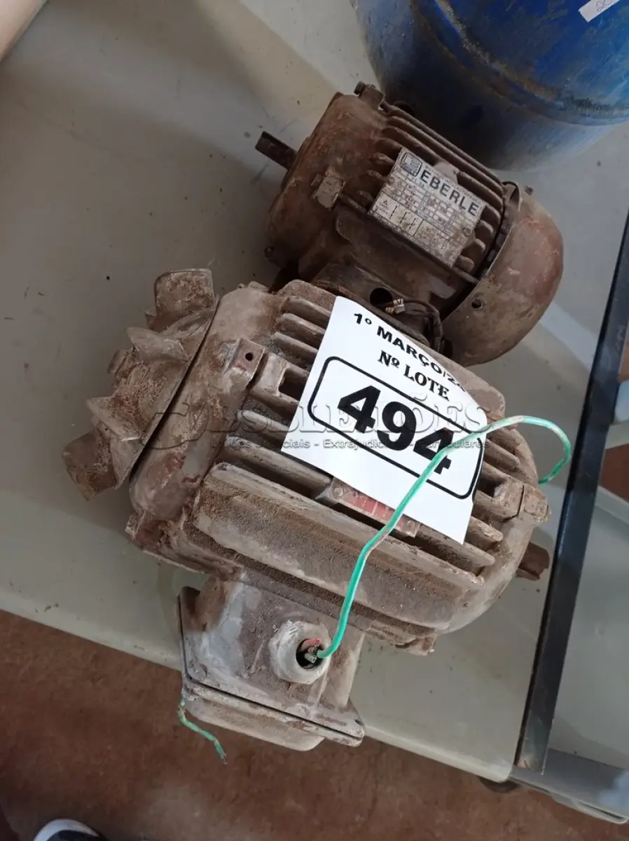 LOTE 494 - 02 MOTORES ELETRICOS. (NO ESTADO) ATENÇÃO! FAZER A VISITAÇÃO ANTES DE ARREMATAR, NÃO SABEMOS SE FUNCIONA. LEILÃO NÃO TEM GARANTIA E NEM DEVOLUÇÃO, SUJEITO A POSSÍVEIS AVARIAS VISÍVEIS/OCULTAS E/OU AUSÊNCIA DE COMPONENTES.