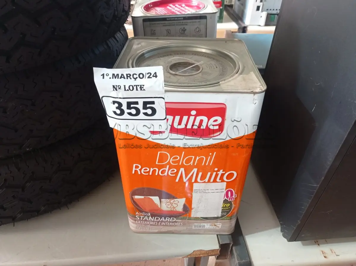 LOTE 355 - 01 LATA DE TINTA IQUINE DELANIL RENDE MUITO 18L FOSCO BASE “C”. (NO ESTADO) ATENÇÃO! FAZER A VISITAÇÃO ANTES DE ARREMATAR, NÃO SABEMOS SE FUNCIONA. LEILÃO NÃO TEM GARANTIA E NEM DEVOLUÇÃO, SUJEITO A POSSÍVEIS AVARIAS VISÍVEIS/OCULTAS E/OU AUSÊNCIA DE COMPONENTES.