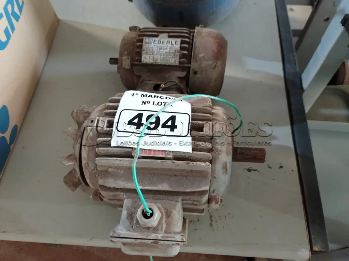 LOTE 494 - 02 MOTORES ELETRICOS. (NO ESTADO) ATENÇÃO! FAZER A VISITAÇÃO ANTES DE ARREMATAR, NÃO SABEMOS SE FUNCIONA. LEILÃO NÃO TEM GARANTIA E NEM DEVOLUÇÃO, SUJEITO A POSSÍVEIS AVARIAS VISÍVEIS/OCULTAS E/OU AUSÊNCIA DE COMPONENTES.