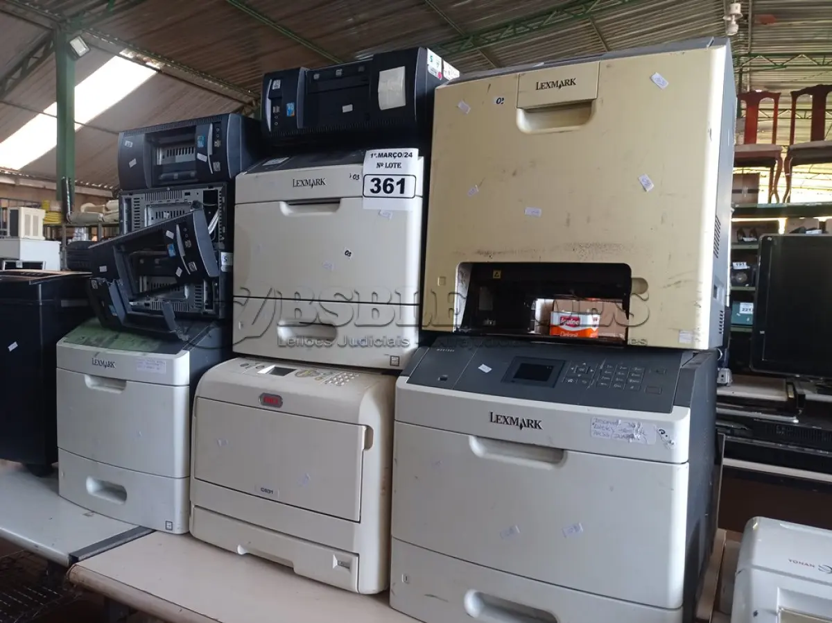 LOTE 361 - 05 IMPRESSORAS E 04 CPU’S MARCAS E MODELOS DIVERSOS. (NO ESTADO) ATENÇÃO! FAZER A VISITAÇÃO ANTES DE ARREMATAR, NÃO SABEMOS SE FUNCIONA. LEILÃO NÃO TEM GARANTIA E NEM DEVOLUÇÃO, SUJEITO A POSSÍVEIS AVARIAS VISÍVEIS/OCULTAS E/OU AUSÊNCIA DE COMPONENTES.
