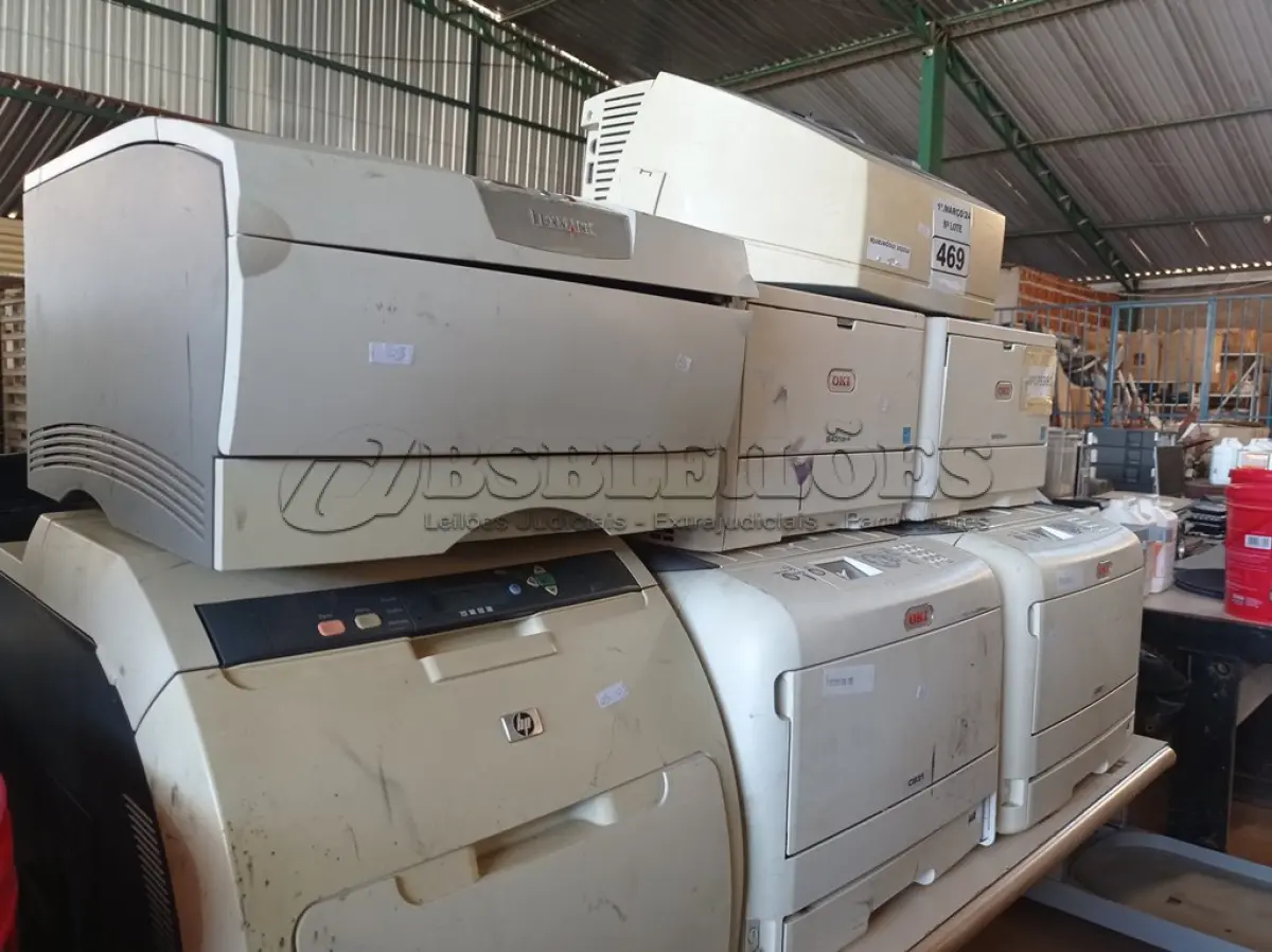 LOTE 469 - 06 IMPRESSORAS E 01 SCANER. (NO ESTADO) ATENÇÃO! FAZER A VISITAÇÃO ANTES DE ARREMATAR, NÃO SABEMOS SE FUNCIONA. LEILÃO NÃO TEM GARANTIA E NEM DEVOLUÇÃO, SUJEITO A POSSÍVEIS AVARIAS VISÍVEIS/OCULTAS E/OU AUSÊNCIA DE COMPONENTES.