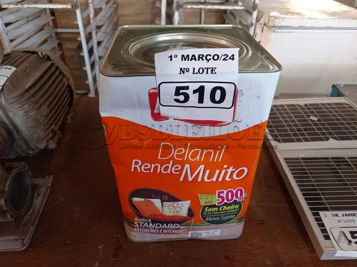 LOTE 510 - 01 LATA DE TINTA IQUINE PINTALAR FOSCO 18L. (NO ESTADO) ATENÇÃO! FAZER A VISITAÇÃO ANTES DE ARREMATAR, NÃO SABEMOS SE FUNCIONA. LEILÃO NÃO TEM GARANTIA E NEM DEVOLUÇÃO, SUJEITO A POSSÍVEIS AVARIAS VISÍVEIS/OCULTAS E/OU AUSÊNCIA DE COMPONENTES.