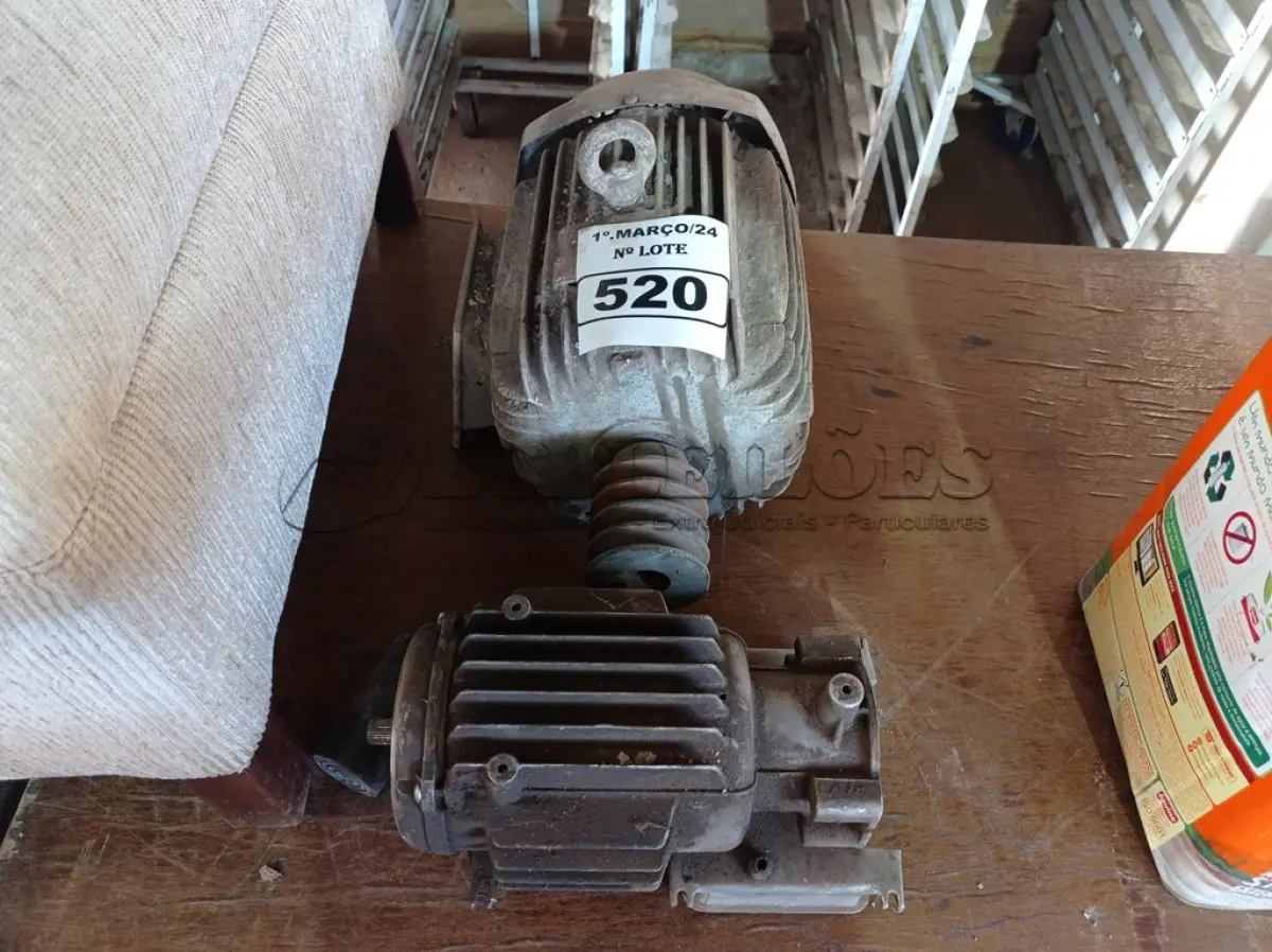LOTE 520 - 02 MOTORES ELÉTRICOS. (NO ESTADO) ATENÇÃO! FAZER A VISITAÇÃO ANTES DE ARREMATAR, NÃO SABEMOS SE FUNCIONA. LEILÃO NÃO TEM GARANTIA E NEM DEVOLUÇÃO, SUJEITO A POSSÍVEIS AVARIAS VISÍVEIS/OCULTAS E/OU AUSÊNCIA DE COMPONENTES.