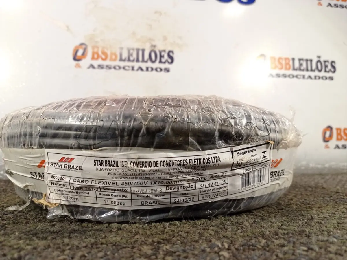 LOTE 270 - 01 ROLO DE CABO FLEXÍVEL 100M 1X10MM NA COR PRETA (NOVO). (NO ESTADO) ATENÇÃO! FAZER A VISITAÇÃO ANTES DE ARREMATAR, NÃO SABEMOS SE FUNCIONA. LEILÃO NÃO TEM GARANTIA E NEM DEVOLUÇÃO, SUJEITO A POSSÍVEIS AVARIAS VISÍVEIS/OCULTAS E/OU AUSÊNCIA DE COMPONENTES.