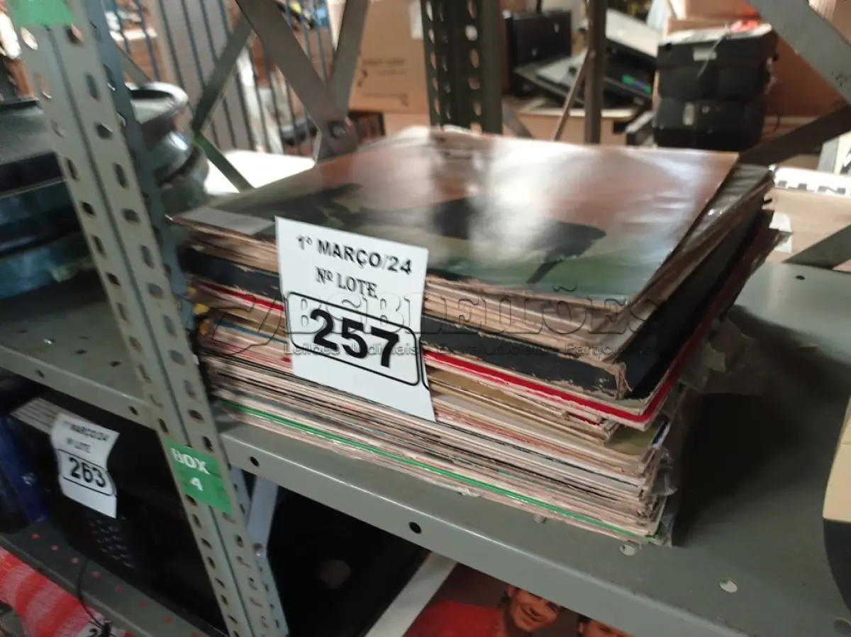 LOTE 257 - 01 LOTE COM VÁRIOS DISCOS DE VINIL. (NO ESTADO) ATENÇÃO! FAZER A VISITAÇÃO ANTES DE ARREMATAR, NÃO SABEMOS SE FUNCIONA. LEILÃO NÃO TEM GARANTIA E NEM DEVOLUÇÃO, SUJEITO A POSSÍVEIS AVARIAS VISÍVEIS/OCULTAS E/OU AUSÊNCIA DE COMPONENTES.