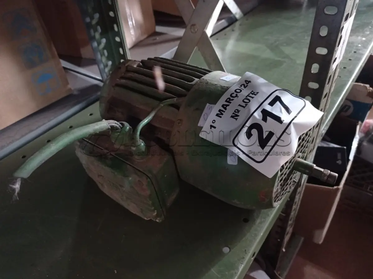LOTE 217 - 01 MOTOR ELÉTRICO. (NO ESTADO) ATENÇÃO! FAZER A VISITAÇÃO ANTES DE ARREMATAR, NÃO SABEMOS SE FUNCIONA. LEILÃO NÃO TEM GARANTIA E NEM DEVOLUÇÃO, SUJEITO A POSSÍVEIS AVARIAS VISÍVEIS/OCULTAS E/OU AUSÊNCIA DE COMPONENTES.