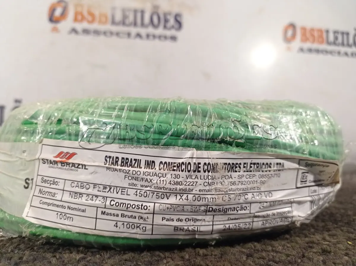LOTE 130 - 01 ROLO DE CABO FLEXÍVEL 100M 1X4MM NA COR VERDE(NOVO). (NO ESTADO) ATENÇÃO! FAZER A VISITAÇÃO ANTES DE ARREMATAR, NÃO SABEMOS SE FUNCIONA. LEILÃO NÃO TEM GARANTIA E NEM DEVOLUÇÃO, SUJEITO A POSSÍVEIS AVARIAS VISÍVEIS/OCULTAS E/OU AUSÊNCIA DE COMPONENTES.