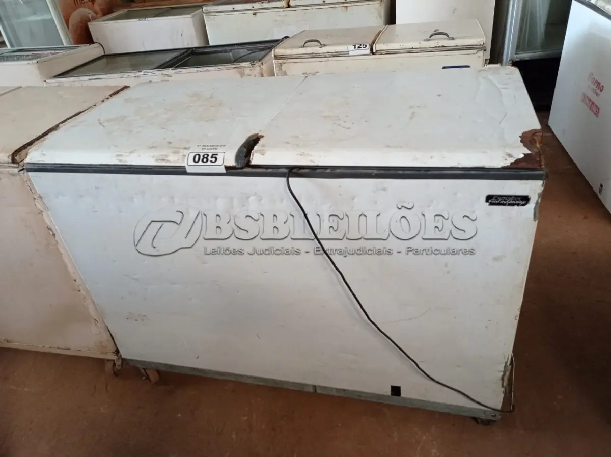 LOTE 085 - 01 FREEZER HORIZONTAL 02 TAMPAS 220V. (NO ESTADO) ATENÇÃO! FAZER A VISITAÇÃO ANTES DE ARREMATAR, NÃO SABEMOS SE FUNCIONA. LEILÃO NÃO TEM GARANTIA E NEM DEVOLUÇÃO, SUJEITO A POSSÍVEIS AVARIAS VISÍVEIS/OCULTAS E/OU AUSÊNCIA DE COMPONENTES.