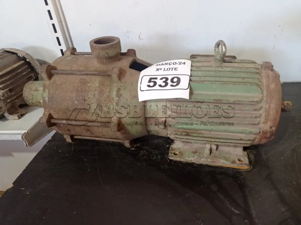 LOTE 539 - 01 BOMBA D’ÁGUA. (NO ESTADO) ATENÇÃO! FAZER A VISITAÇÃO ANTES DE ARREMATAR, NÃO SABEMOS SE FUNCIONA. LEILÃO NÃO TEM GARANTIA E NEM DEVOLUÇÃO, SUJEITO A POSSÍVEIS AVARIAS VISÍVEIS/OCULTAS E/OU AUSÊNCIA DE COMPONENTES.