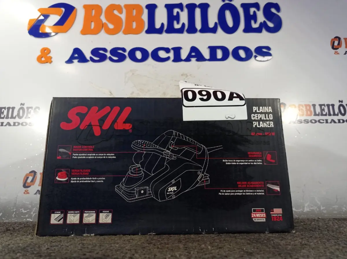LOTE 090 - 01 PLAINA 3.14, MODELO1555 DE 550W DE POTÊNCIA E 220V MARCA SKIL. (NOVO) (NO ESTADO) ATENÇÃO! FAZER A VISITAÇÃO ANTES DE ARREMATAR, NÃO SABEMOS SE FUNCIONA. LEILÃO NÃO TEM GARANTIA E NEM DEVOLUÇÃO, SUJEITO A POSSÍVEIS AVARIAS VISÍVEIS/OCULTAS E/OU AUSÊNCIA DE COMPONENTES.