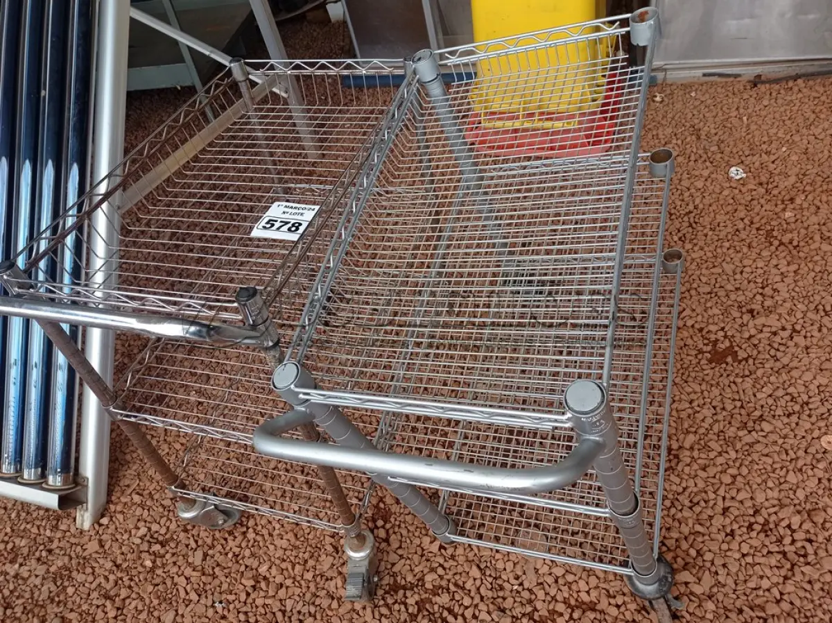 LOTE 578 - 02 CARRINHOS PARA TRANSPORTE DE ALIMENTOS. (NO ESTADO) ATENÇÃO! FAZER A VISITAÇÃO ANTES DE ARREMATAR, NÃO SABEMOS SE FUNCIONA. LEILÃO NÃO TEM GARANTIA E NEM DEVOLUÇÃO, SUJEITO A POSSÍVEIS AVARIAS VISÍVEIS/OCULTAS E/OU AUSÊNCIA DE COMPONENTES.