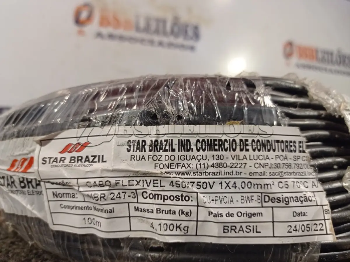 LOTE 120 - 01 ROLO DE CABO FLEXÍVEL 100M 1X4MM NA COR PRETA(NOVO). (NO ESTADO) ATENÇÃO! FAZER A VISITAÇÃO ANTES DE ARREMATAR, NÃO SABEMOS SE FUNCIONA. LEILÃO NÃO TEM GARANTIA E NEM DEVOLUÇÃO, SUJEITO A POSSÍVEIS AVARIAS VISÍVEIS/OCULTAS E/OU AUSÊNCIA DE COMPONENTES.