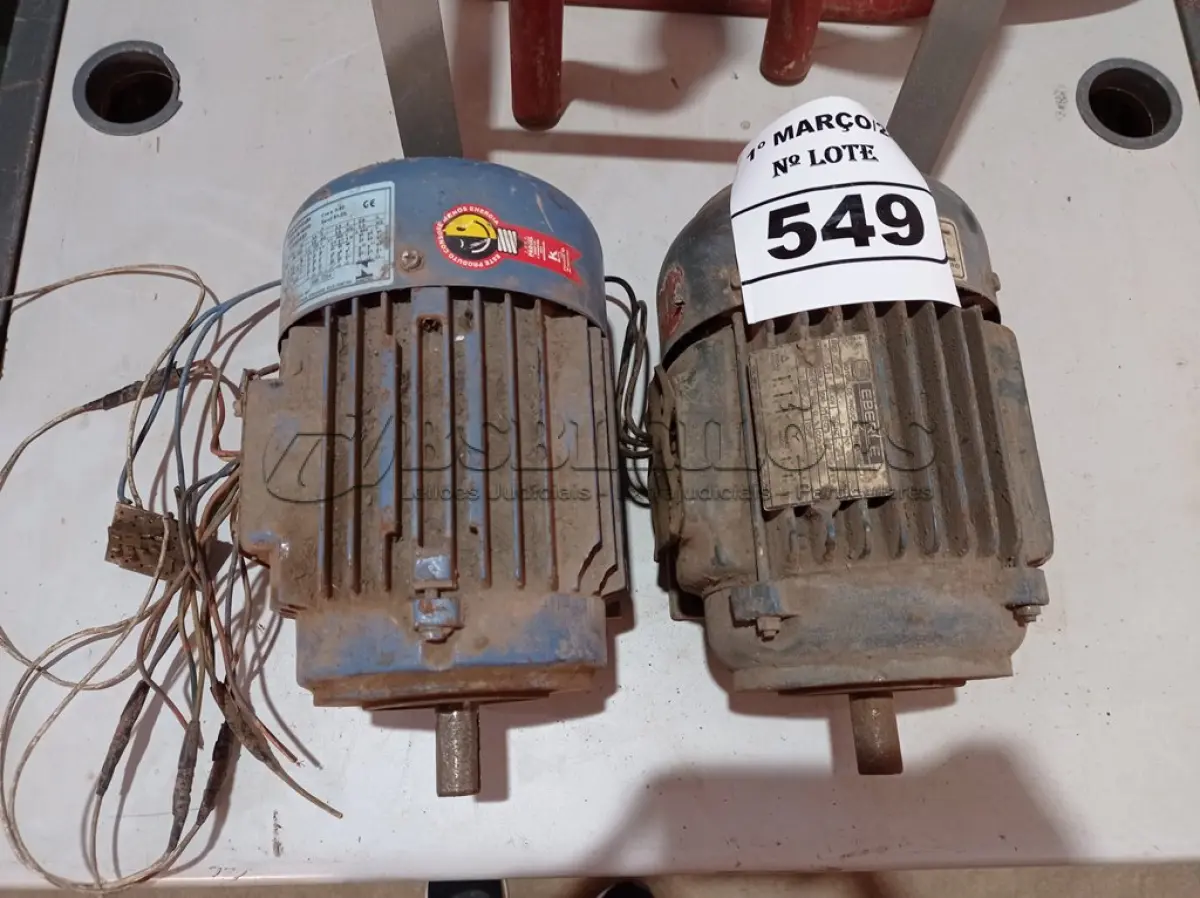 LOTE 549 - 02 MOTORES ELÉTRICOS. (NO ESTADO) ATENÇÃO! FAZER A VISITAÇÃO ANTES DE ARREMATAR, NÃO SABEMOS SE FUNCIONA. LEILÃO NÃO TEM GARANTIA E NEM DEVOLUÇÃO, SUJEITO A POSSÍVEIS AVARIAS VISÍVEIS/OCULTAS E/OU AUSÊNCIA DE COMPONENTES.