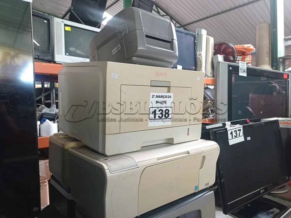 LOTE 138 - 06 IMPRESSORAS MARCAS E MODELOS DIVERSOS. (NO ESTADO) ATENÇÃO! FAZER A VISITAÇÃO ANTES DE ARREMATAR, NÃO SABEMOS SE FUNCIONA. LEILÃO NÃO TEM GARANTIA E NEM DEVOLUÇÃO, SUJEITO A POSSÍVEIS AVARIAS VISÍVEIS/OCULTAS E/OU AUSÊNCIA DE COMPONENTES.