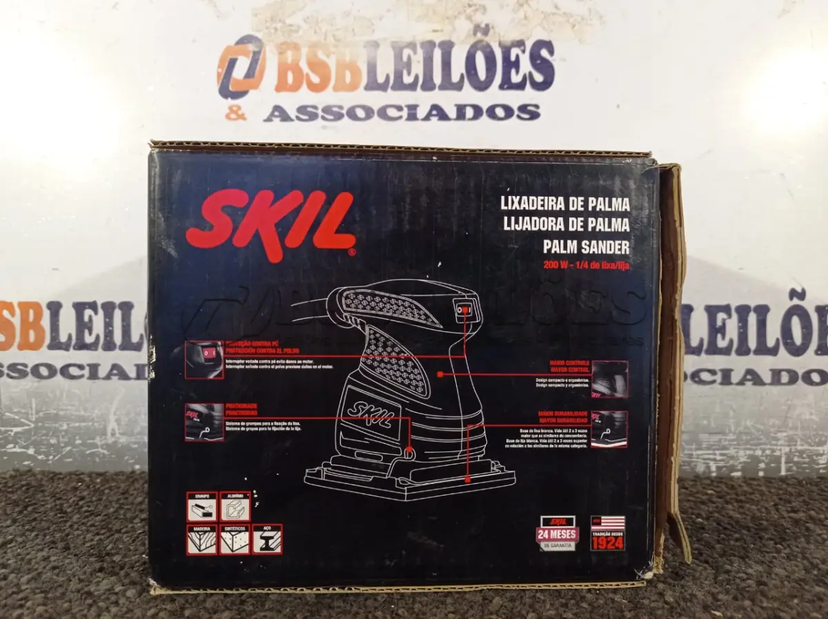 LOTE 080 - 01 LIXADEIRA ORBITAL DE PALMA 7232 200W-1/4 DE LIXA 220V MARCA SKIL. (NOVO) (NO ESTADO) ATENÇÃO! FAZER A VISITAÇÃO ANTES DE ARREMATAR, NÃO SABEMOS SE FUNCIONA. LEILÃO NÃO TEM GARANTIA E NEM DEVOLUÇÃO, SUJEITO A POSSÍVEIS AVARIAS VISÍVEIS/OCULTAS E/OU AUSÊNCIA DE COMPONENTES.